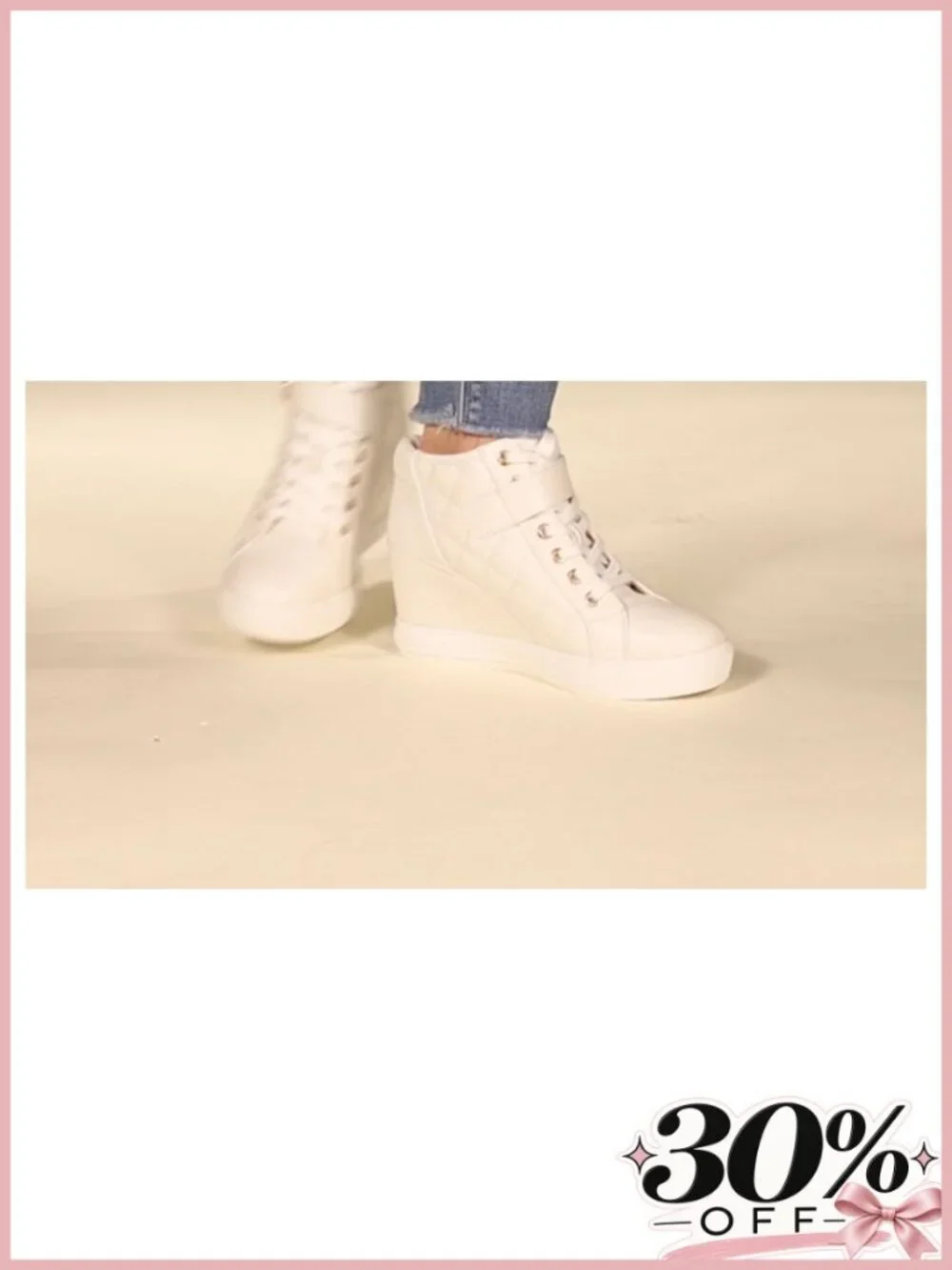 Faux Leather Platform Wedge High Top Sneakers Quilted Cushioned Lace Up